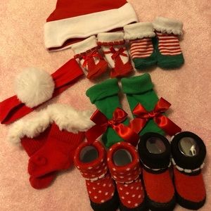 Gymboree Girls Christmas Socks, Hat + Headband